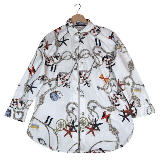 Zara Tops - ZARA Rope Print Nautical Shirt Dress Button-Up Top Size S  *Missing 1 Button*